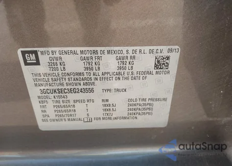 2014 Chevrolet Silverado 1500 2Lz from USA, damaged, VIN 3GCUKSEC3EG243556